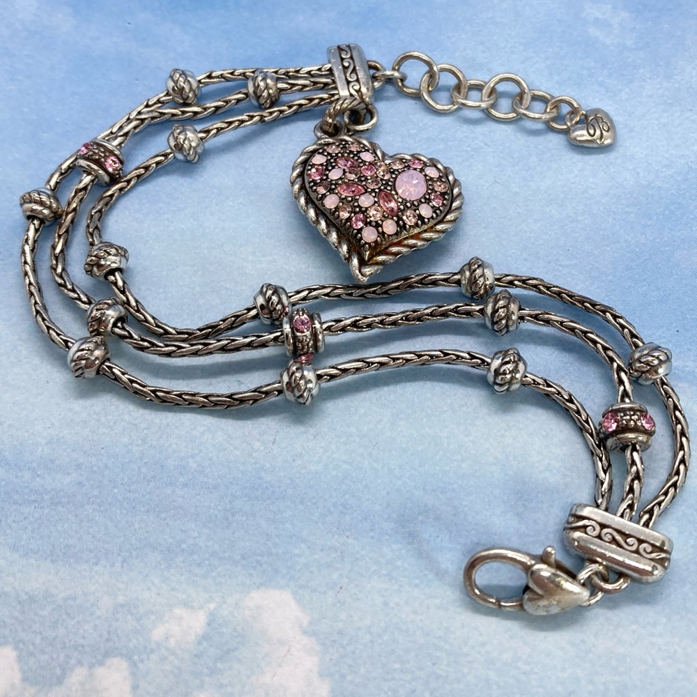 Brighton Silver Bracelet with Pink Crystal Heart Charm